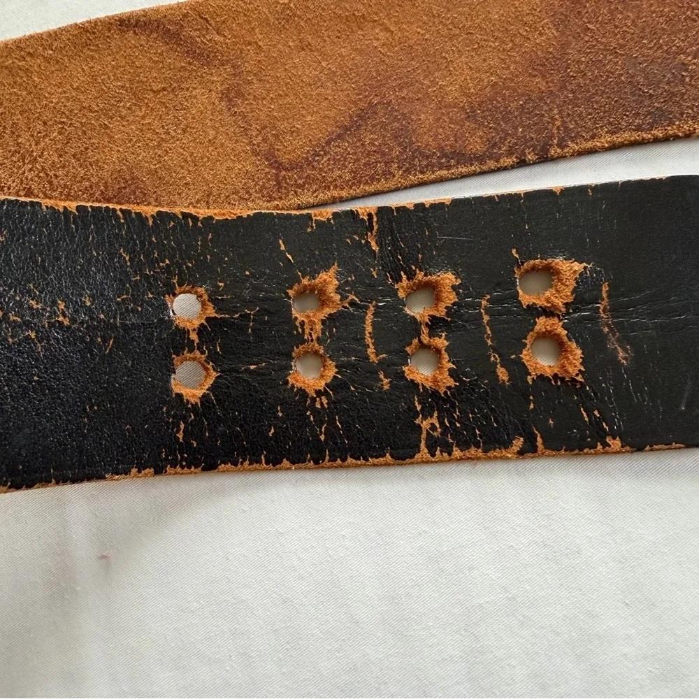 Vintage Handmade Calder NYC Wide Black Leather Waist Belt Brass Closure Boho